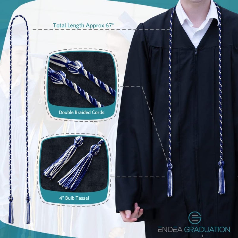 Endea Graduation Single Honor Cord Two-Color (Royal Blue/White) - Image 3
